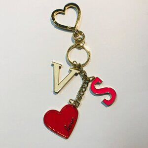 Victoria's Secret Love Heart & Initials Keychain With Gold Tone & Red Accents